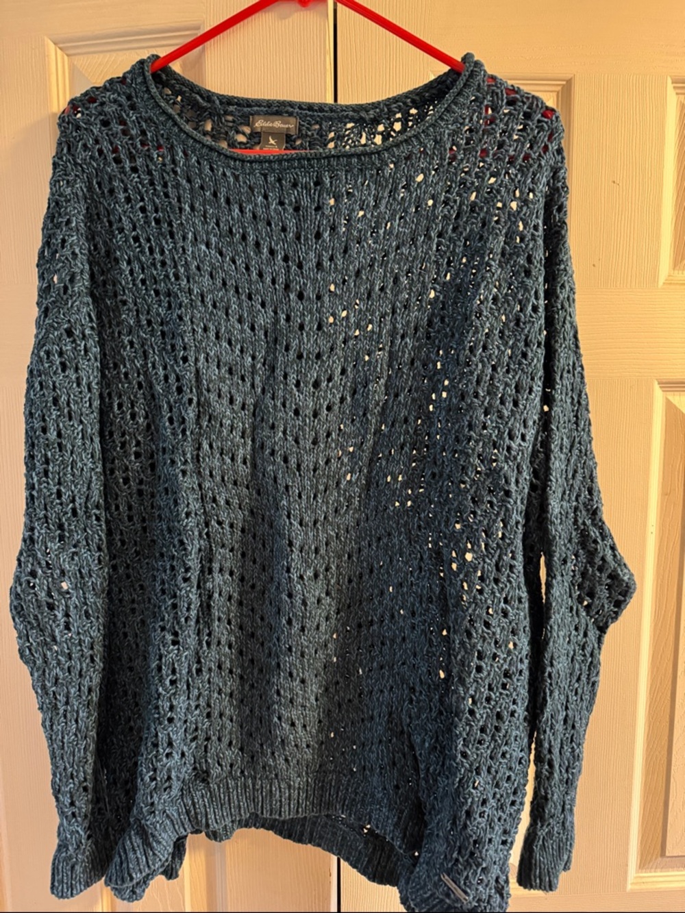 Eddie Bauer Open-Weave Scoopneck Sweater in Teal Blue